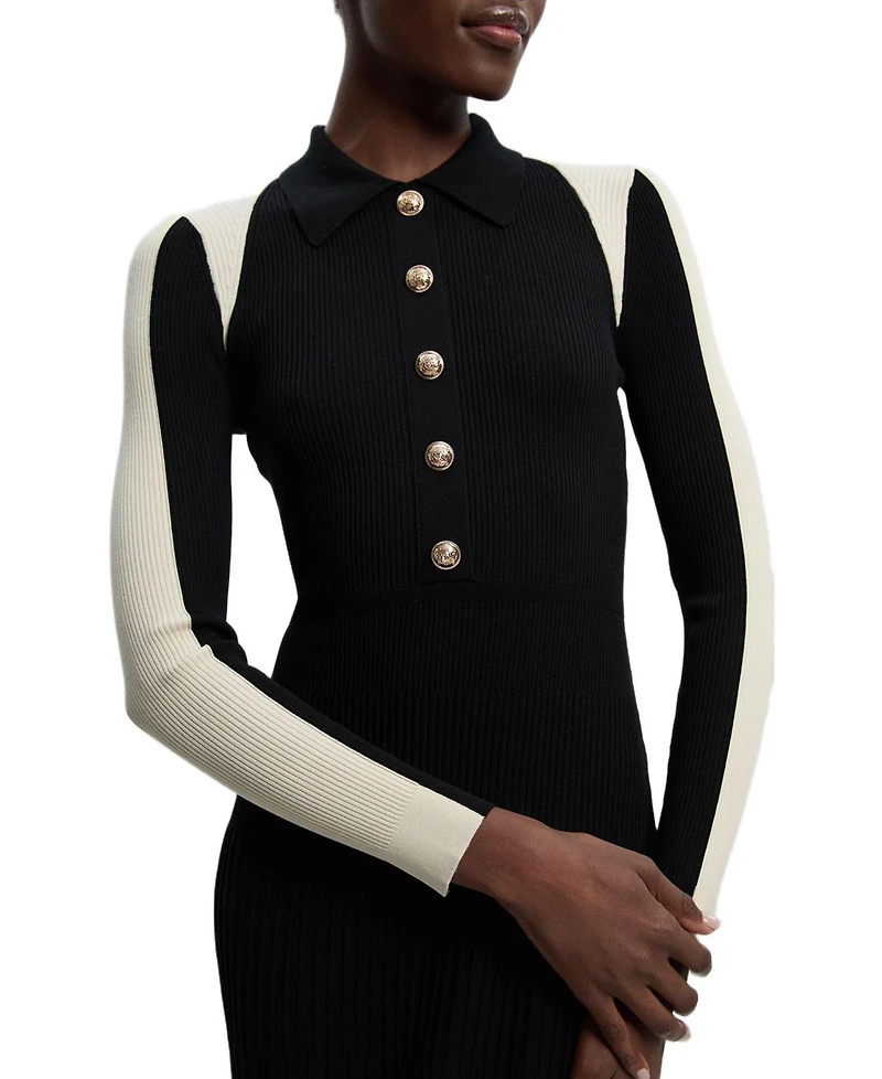Karen Millen Women's Rib Knit Long Sleeve Military Midi Dress