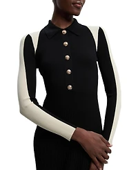 Karen Millen Women's Rib Knit Long Sleeve Military Midi Dress