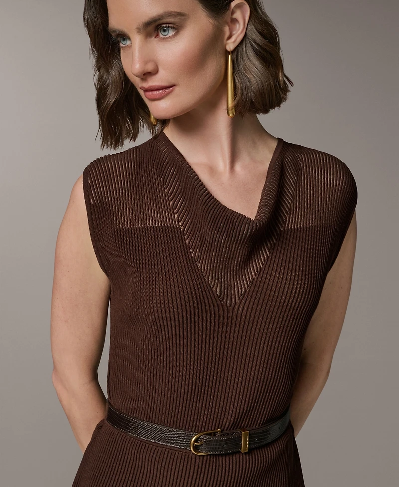 Donna Karan New York Women's Sleeveless Knit Maxi Sweater Dress with Belt