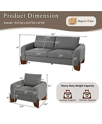 Streamdale Furniture 3-Piece Modern Boucle Sofa Set: 1 Loveseat and 2 Armchairs