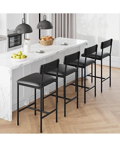 homfan Set of 2 Swivel Counter Height Bar Stools, Metal Frame Upholstered Chairs with Backrest and Footrest, Easy Assembly for Indoor Leisure Spaces