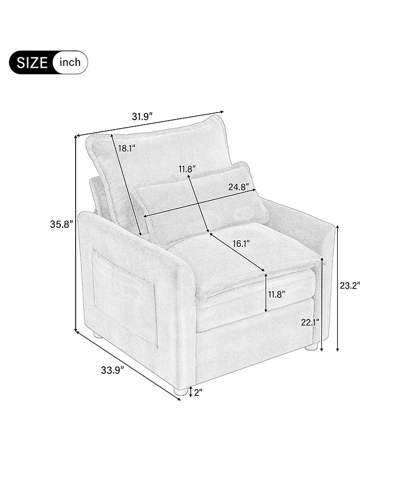 Streamdale Furniture Modern Plush Upholstered Sofa with Double-Layer Cushions and Side Pockets