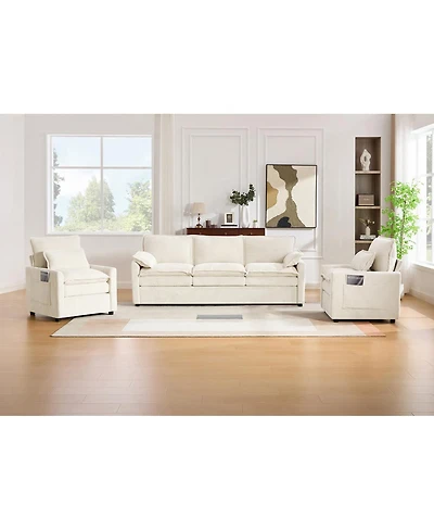 Streamdale Furniture Modern Plush Upholstered Sofa with Double-Layer Cushions and Side Pockets