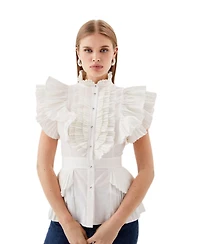 Karen Millen Women's Sleeveless Pleated Ruffle Blouse