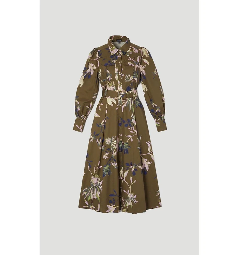 Karen Millen Women's Floral Cotton Sateen Midi Shirt Dress