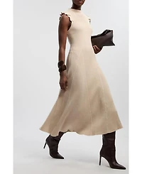 Karen Millen Women's Pointelle Frill Sleeve Knit Midi Dress