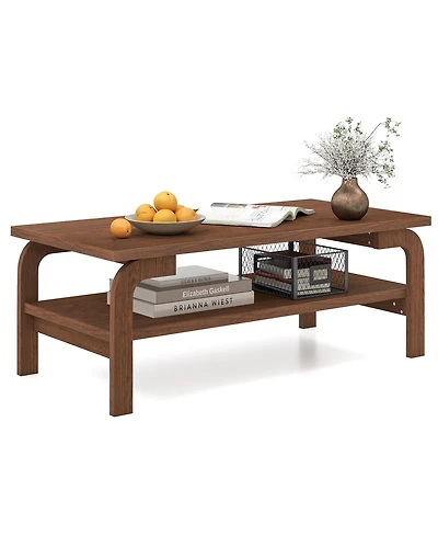 Gymax 47'' Rectangular Coffee Table w/ Storage Shelf and Curved Legs for Living Room