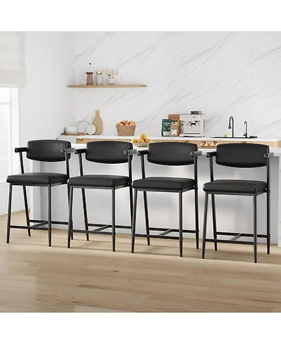 homfan 4 Set of Modern 26-Inch Counter Height Bar Stools, Wide Upholstered Seat with Arms and Back,Easy Assembly for Kitchen Island and Bar