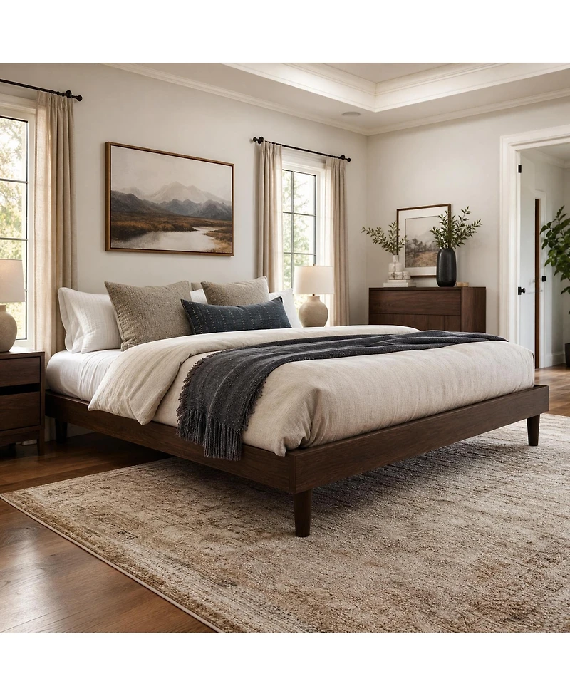 homfan All Platform Bed Frame with Wooden Slats, No Box Spring Needed, Sturdy Wood Frame