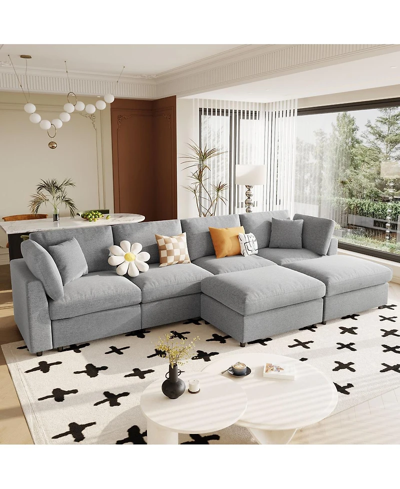 Streamdale Furniture Large U-Shaped Modular Chenille Sectional Sofa with 2 Ottomans