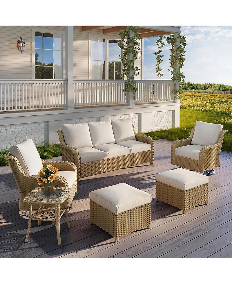 Streamdale Furniture 6-Piece All-Weather Wicker Patio Conversation Set with Swivel Rockers