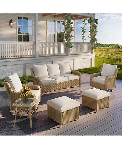 Streamdale Furniture 6-Piece All-Weather Wicker Patio Conversation Set with Swivel Rockers