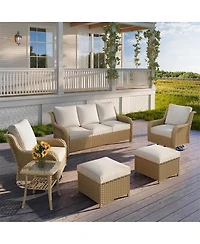 Streamdale Furniture 6-Piece All-Weather Wicker Patio Conversation Set with Swivel Rockers