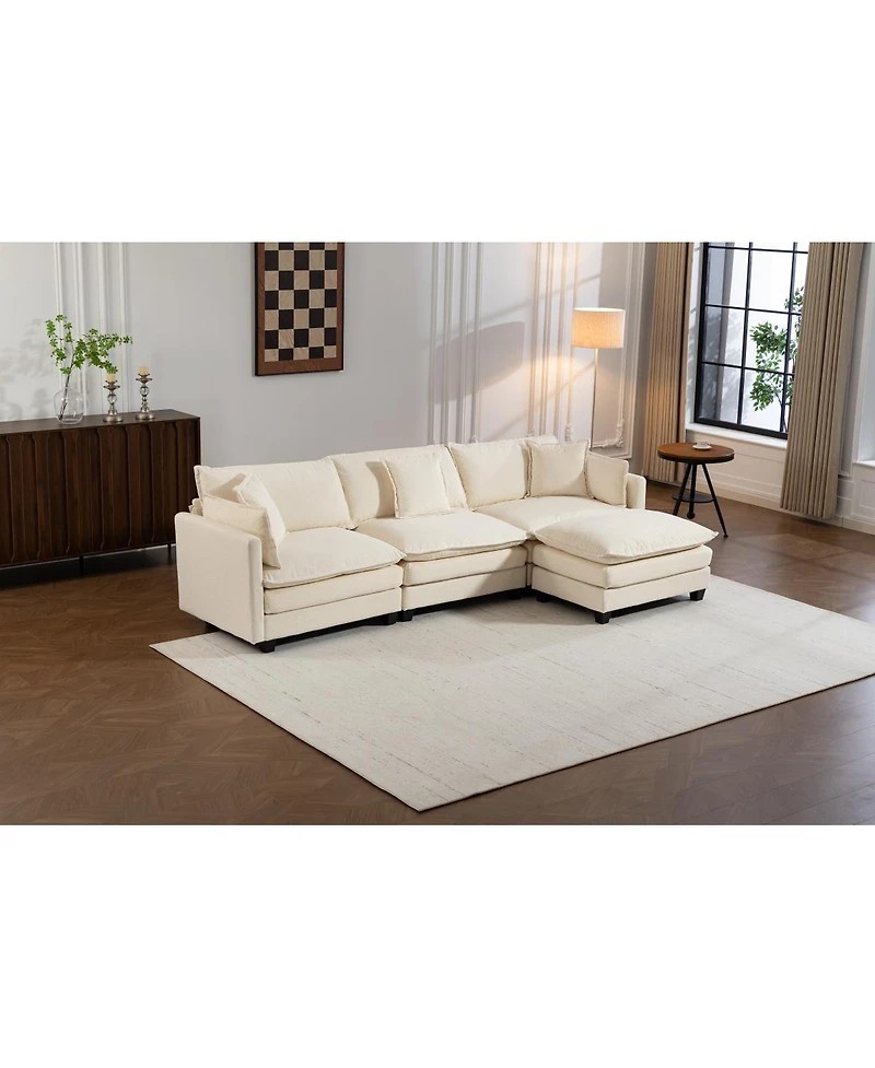Streamdale Furniture 3-Seat Sectional Sofa with Ottoman and Waist Pillows