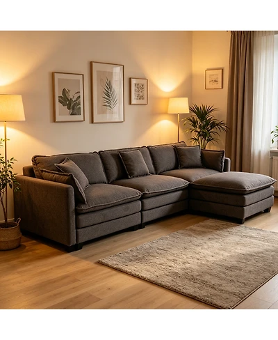 Streamdale Furniture 3-Seat Sectional Sofa with Ottoman and Waist Pillows