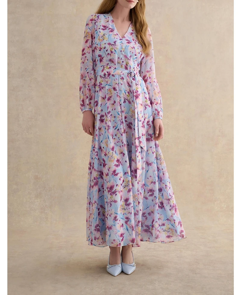 Hobbs London Women's Thea V-Neck Long Sleeve Maxi Dress