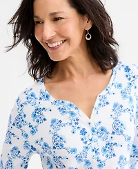 Style & Co Women's Printed 3/4-Sleeve Henley Top, Macy's Exclusive