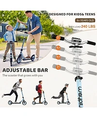Fed Fitness Foldable Kick Scooter for Teens, 4-Level Adjustable Height, ABEC9 Bearing, 240LBS Capacity, Suitable Ages 6+