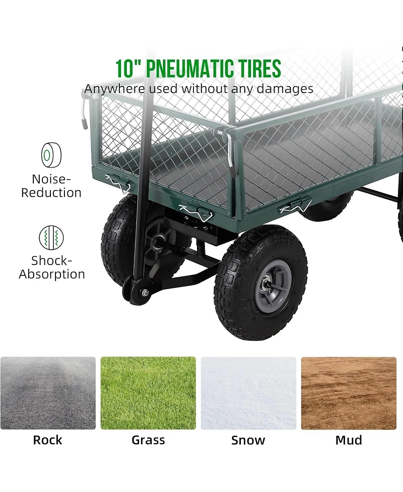 Gaomon Heavy Duty Steel Garden Cart Folding Utility Wagon 500 lbs Capacity with Removable Liner and Pneumatic Tires for Gardens Lawns