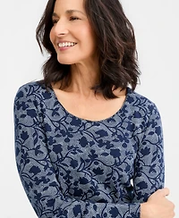Style & Co Women's Printed Long-Sleeve Scoop-Neck Top, Macy's Exclusive