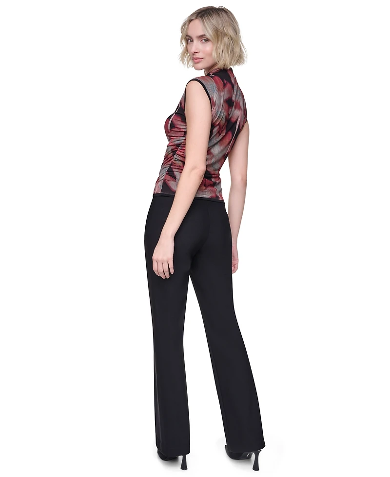 Dkny Women's Ruched Sleeveless Mock Neck Top