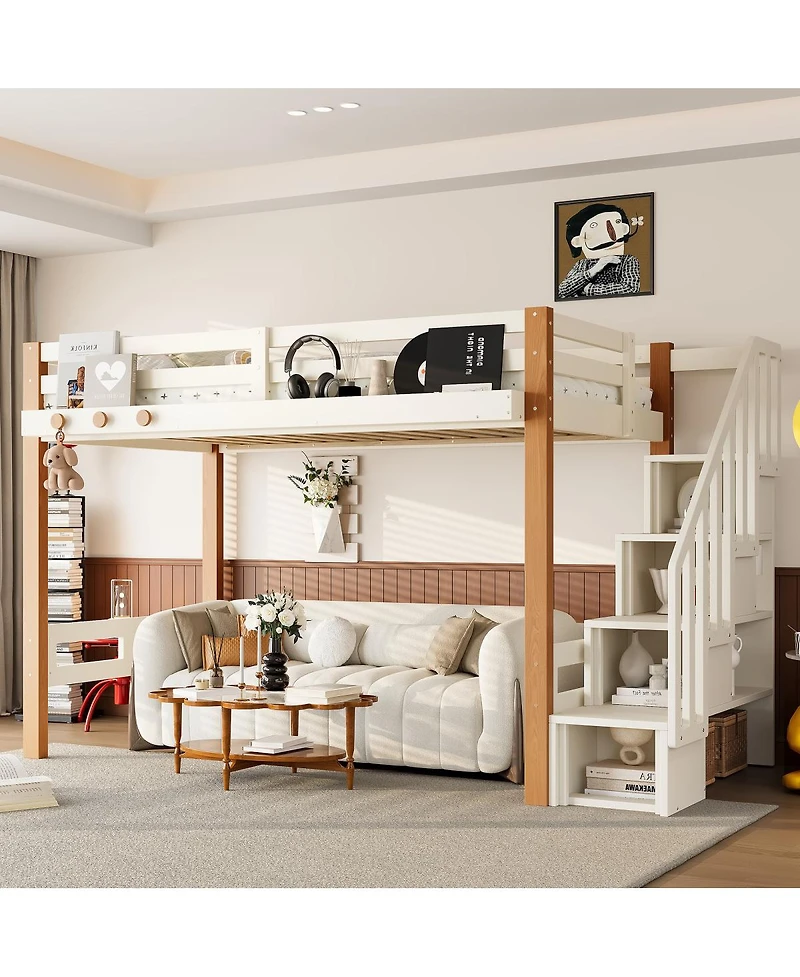 Streamdale Furniture Streamdale Twin Loft Bed with Storage Shelves and Clothes Hook