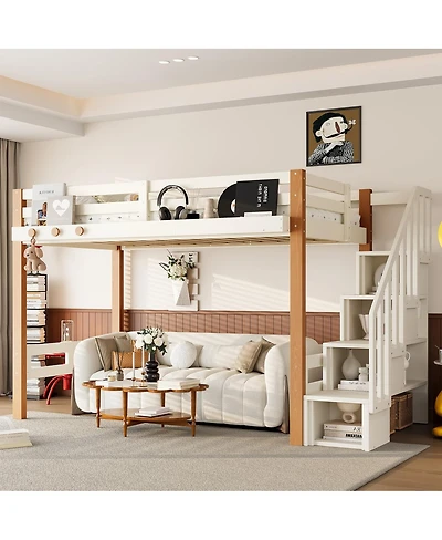 Streamdale Furniture Streamdale Twin Loft Bed with Storage Shelves and Clothes Hook