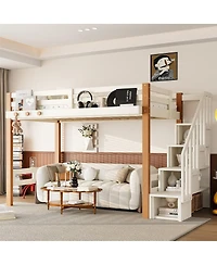 Streamdale Furniture Streamdale Twin Loft Bed with Storage Shelves and Clothes Hook