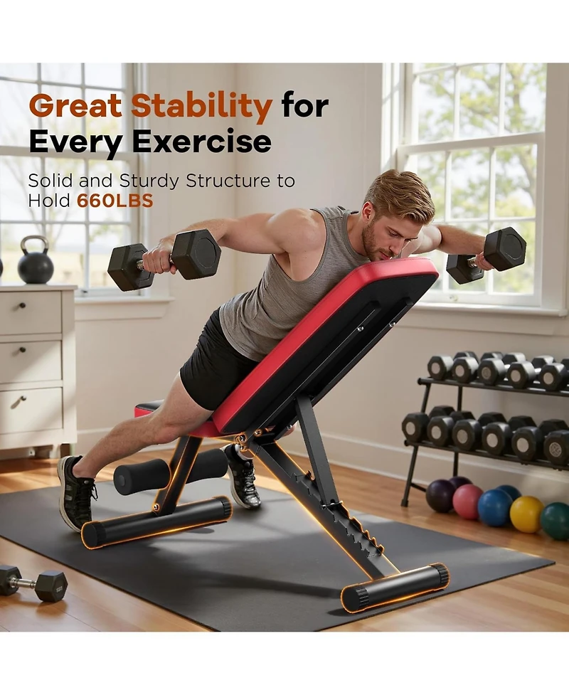 Fed Fitness Foldable Adjustable Weight Bench, 660LBS 8-Position Incline Bench for Chest Shoulder Home Gym