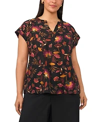 Vince Camuto Plus Printed V-Neck Short-Sleeve Blouse