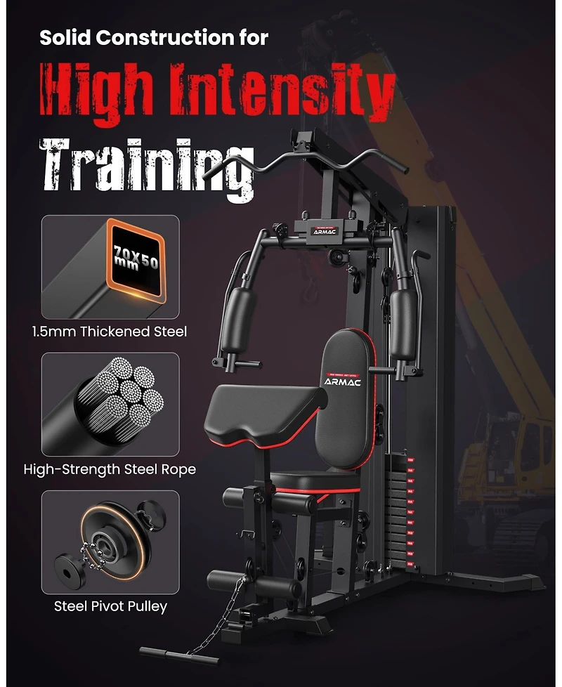 Fed Fitness All-in-One Home Gym Station with Steel Plate Cover, 150LBS Weight Stack Multifunctional Workout Equipment with Leg Press