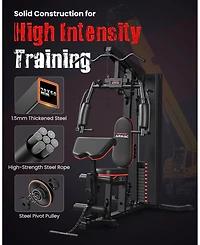 Fed Fitness All-in-One Home Gym Station with Steel Plate Cover, 150LBS Weight Stack Multifunctional Workout Equipment with Leg Press