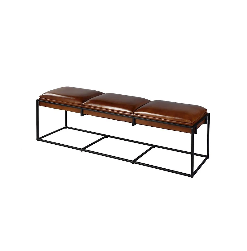 Butler Specialty Kane 62 in. W Leather and Iron Accent Bench