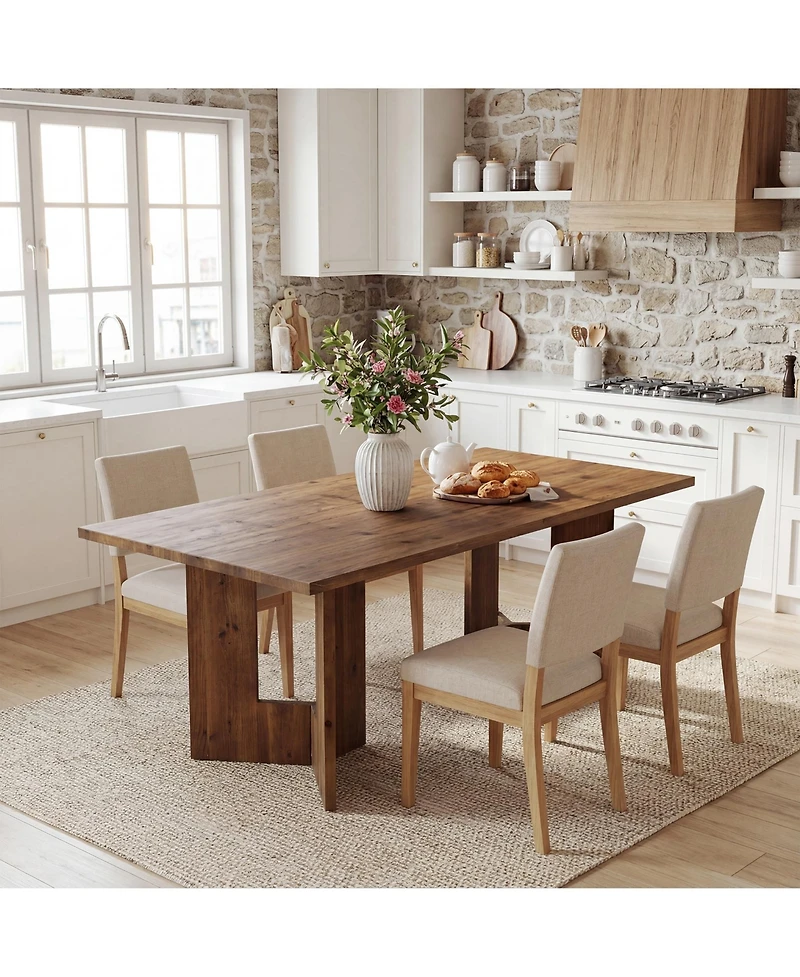 Tribesigns Solid Wood Dining Table, Farmhouse Kitchen Table for 4-6 People, Large Rustic Dining Room Table, Walnut
