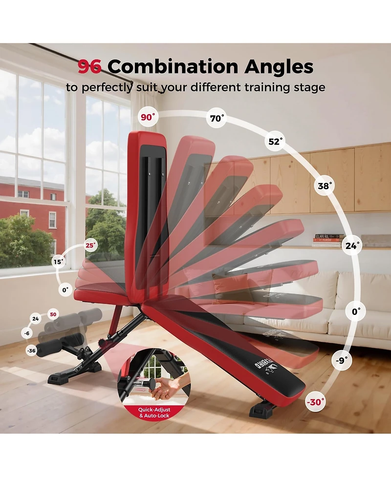 Fed Fitness Adjustable Weight Bench, Full Body Workout Bench for Home Gym Strength Training, Incline Flat Decline for Sit Up Bench Press