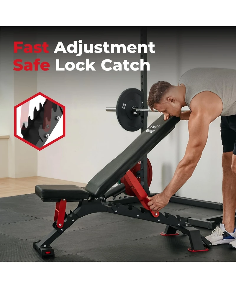 Fed Fitness 1300LBS Commercial Grade Weight Bench, Adjustable Flat Incline Workout Bench with 34'' Extra-Long Backrest and Easy-Roll Wheels