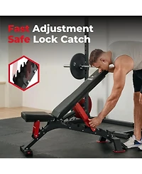 Fed Fitness 1300LBS Commercial Grade Weight Bench, Adjustable Flat Incline Workout Bench with 34'' Extra-Long Backrest and Easy-Roll Wheels