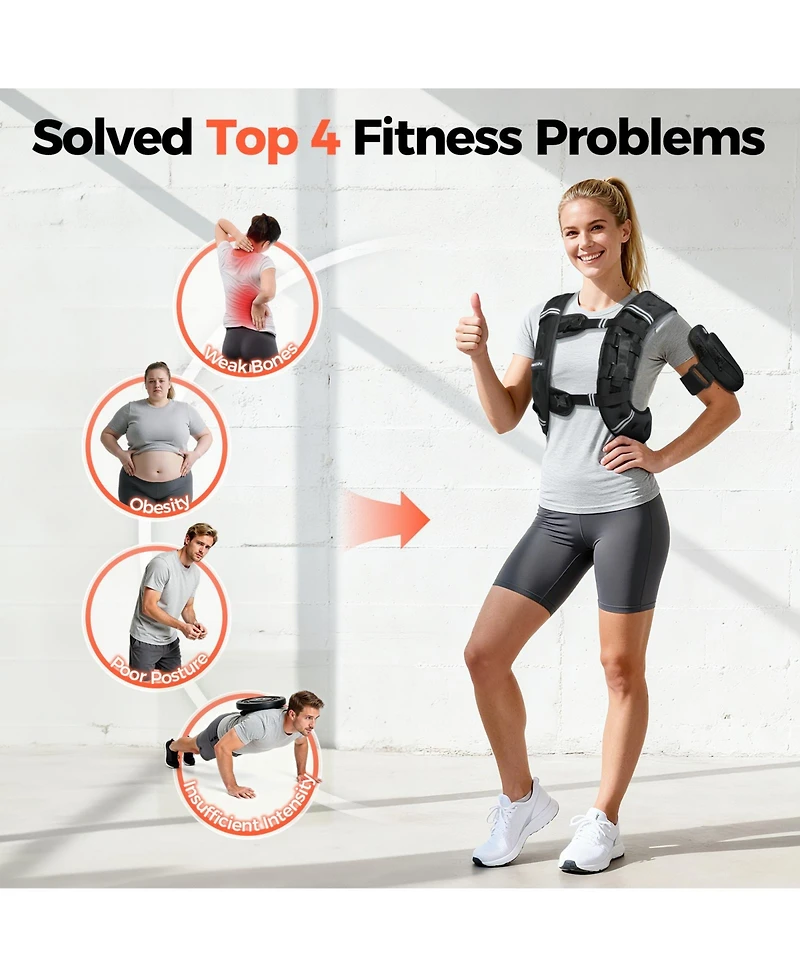 Fed Fitness 2026 WV1 3-in-1 Weighted Vest with Phone and Water Bottle Pocket, 12LBS for Running Workout Training