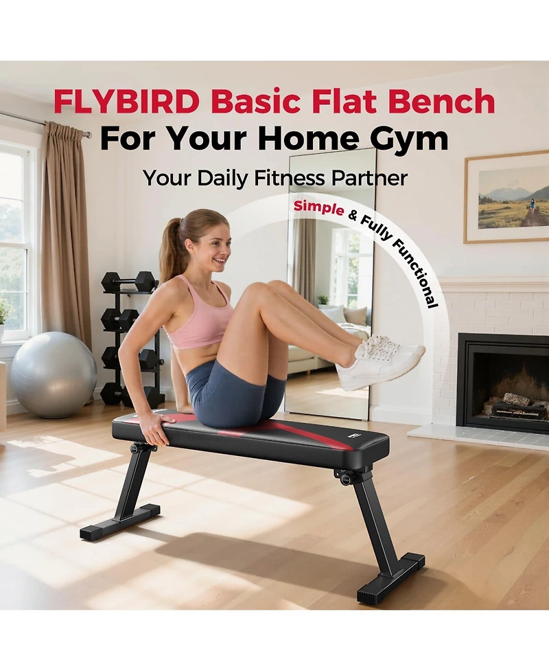 Fed Fitness Foldable Flat Weight Bench For Home Gym, Sturdy Strength Training Workout Bench