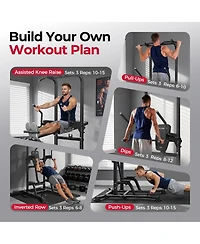 Fed Fitness 800LBS Heavy-Duty Power Tower, Multi-Grip Pull Up Dip Station with Adjustable Core Trainer, Full-Body Home Gym Strength Training Equipment