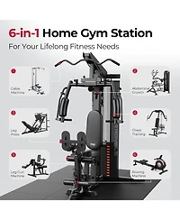 Fed Fitness Home Gym Station with Mesh Cover, 150LBS Weight Stack Multifunctional Workout Equipment Leg Press for Full Body Strength Training