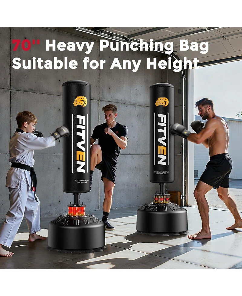 Fed Fitness 70'' Freestanding Punching Bag with Gloves, Heavy Boxing Bag with 4-Spring Shock Absorption System, Suction Cup Base for Home Gym