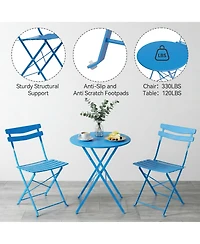 homfan 3 Piece Patio Bistro Set, Folding Table and Chairs, Outdoor Furniture Metal Structure, No Assembly Need