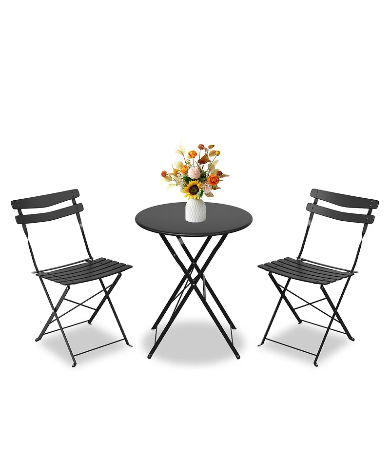 homfan 3 Piece Patio Bistro Set, Folding Table and Chairs, Outdoor Furniture Metal Structure, No Assembly Need