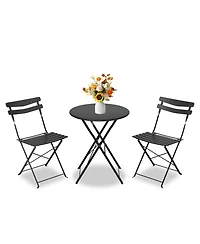 homfan 3 Piece Patio Bistro Set, Folding Table and Chairs, Outdoor Furniture Metal Structure, No Assembly Need