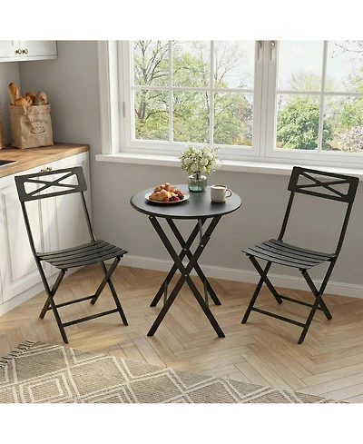 homfan 3-Piece Bistro Set, Outdoor/Indoor Folding Patio Furniture Set,Space Saving Design, Outdoor Table and Chairs Set for
