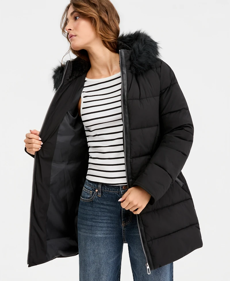Maralyn & Me Juniors' Hooded Faux-Fur-Trim Puffer Coat
