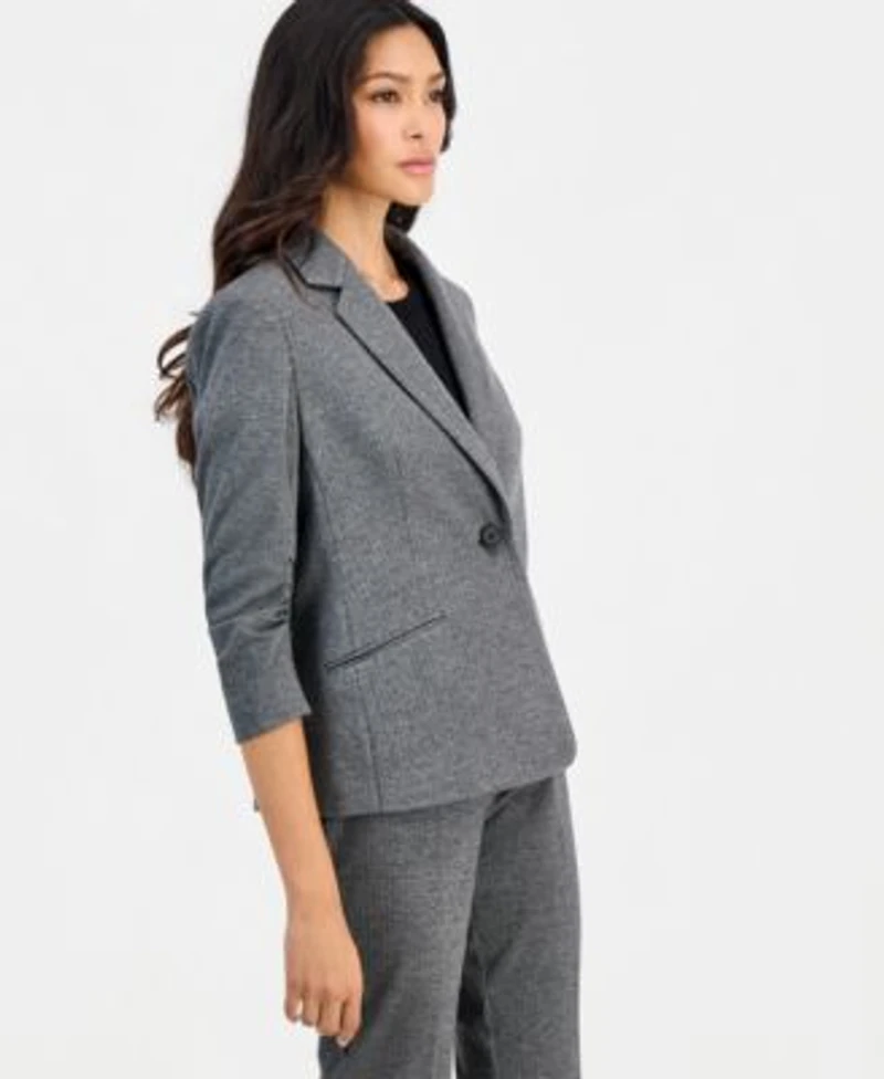Anne Klein Essentials Petite Ponte One Button Scrunch Sleeve Jacket Nyc Compression Side Tab Pull On Pants