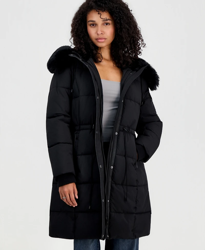 Steve Madden Women's Hooded Drawcord-Waist Puffer Coat