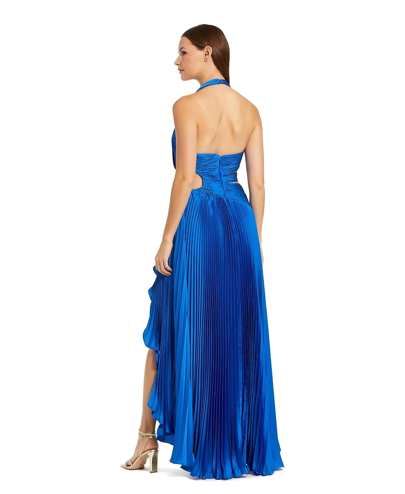 Mac Duggal Women's Halter Neck Pleated Charmeuse Cut Out Gown